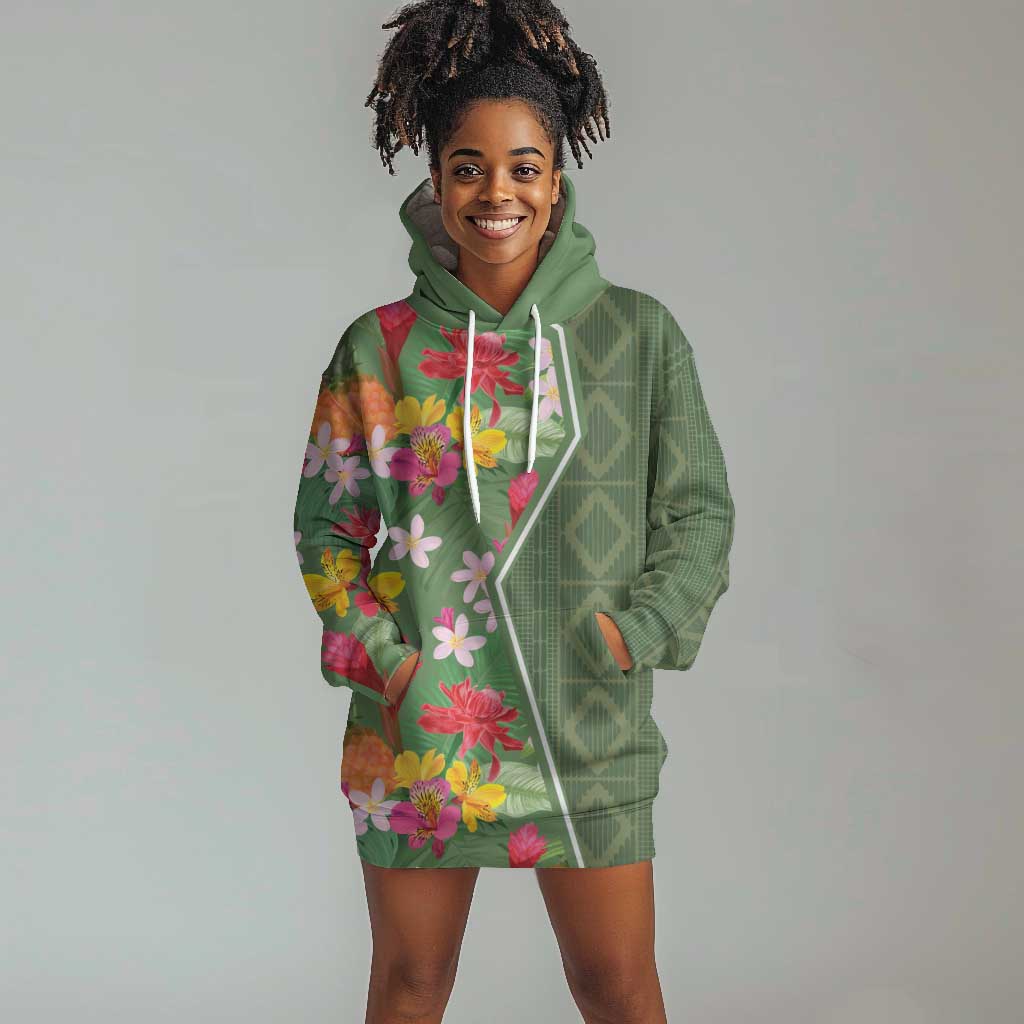 Afro Tropical Flowers Hoodie Dress Green Version LT18