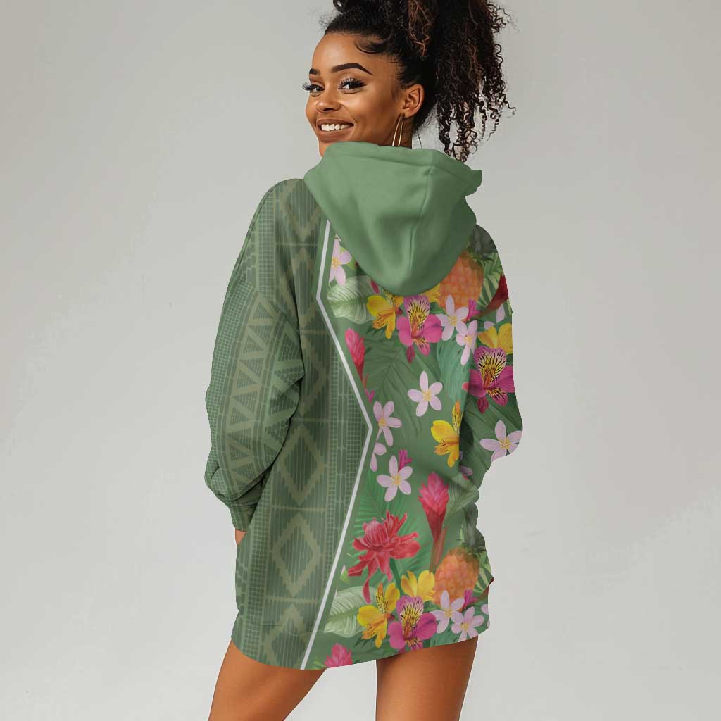 Afro Tropical Flowers Hoodie Dress Green Version LT18