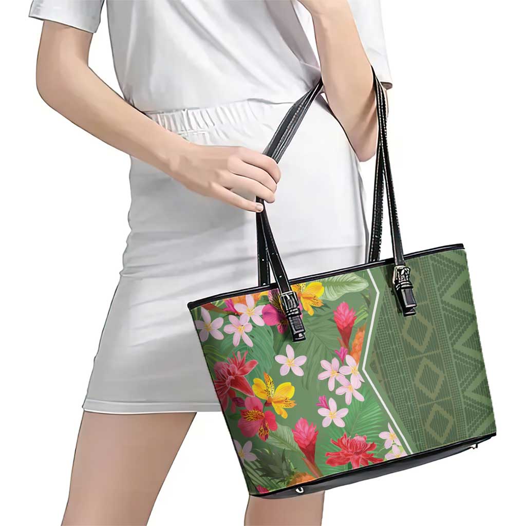 Africa Tropical Flowers Leather Tote Bag Green Version LT18
