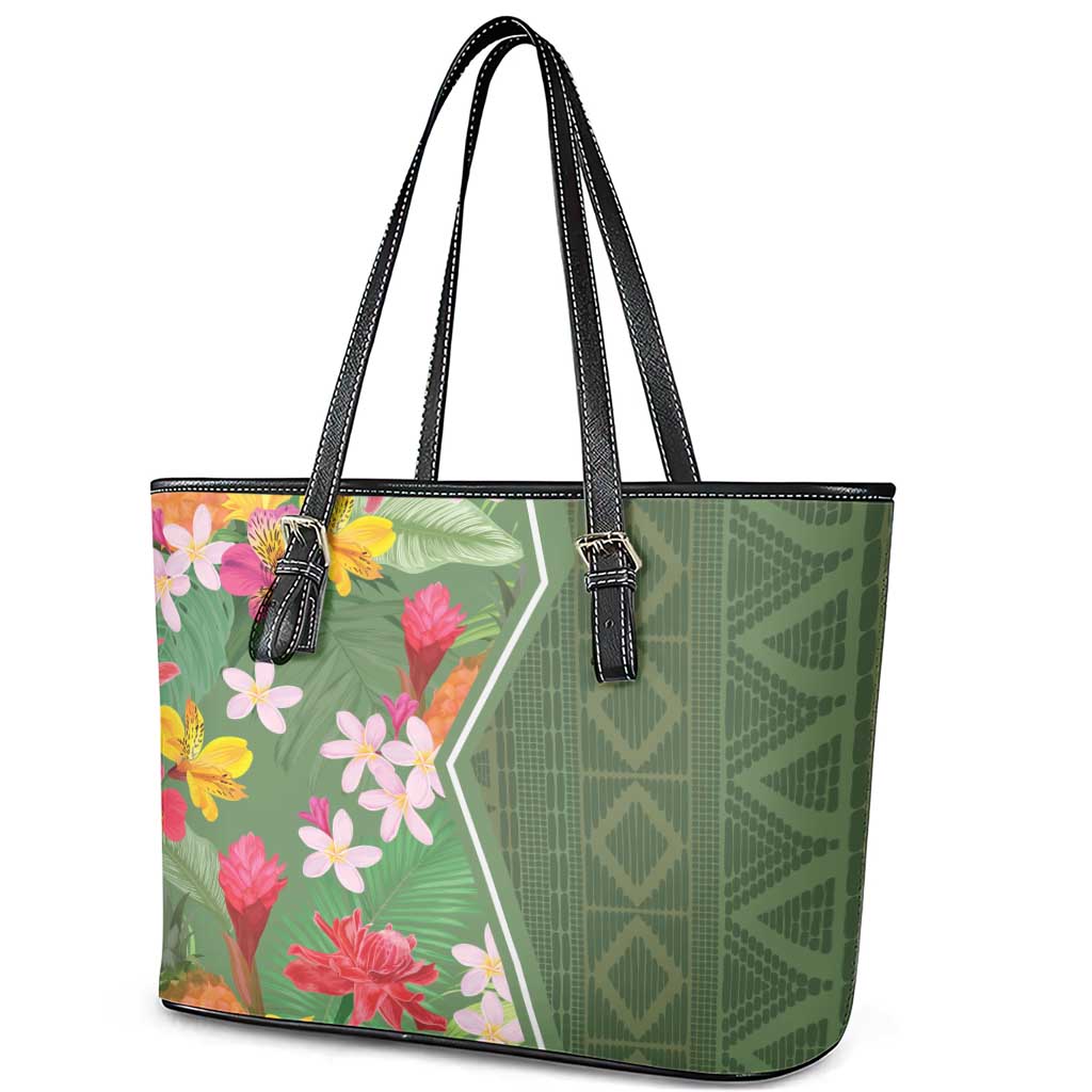 Africa Tropical Flowers Leather Tote Bag Green Version LT18