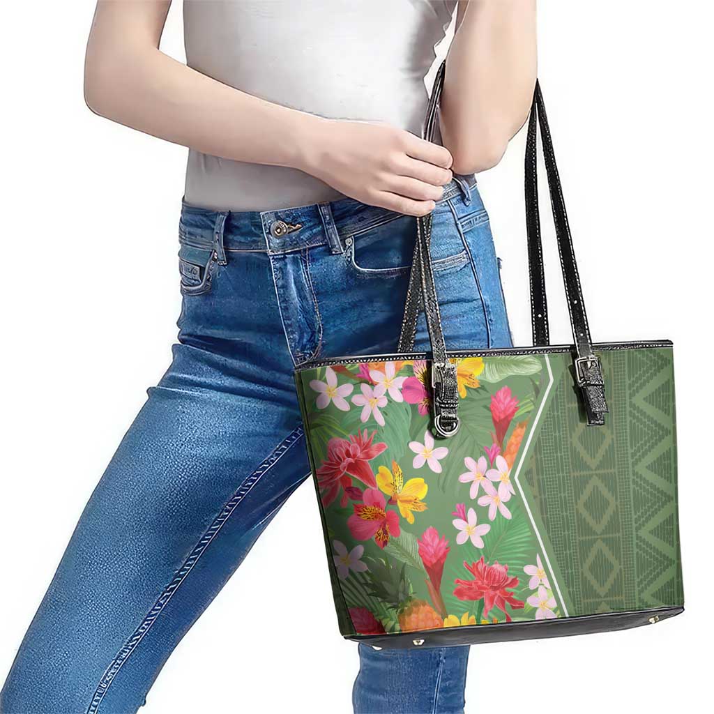Africa Tropical Flowers Leather Tote Bag Green Version LT18