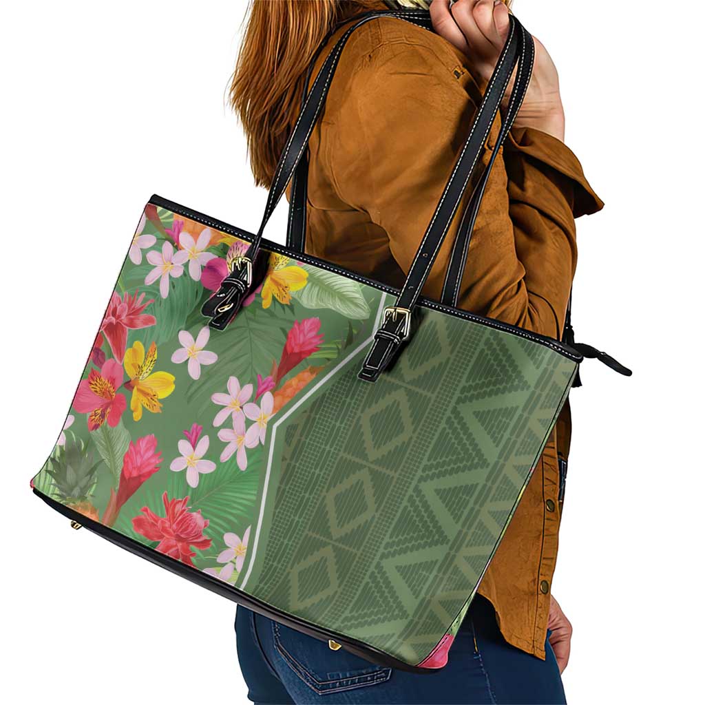 Africa Tropical Flowers Leather Tote Bag Green Version LT18