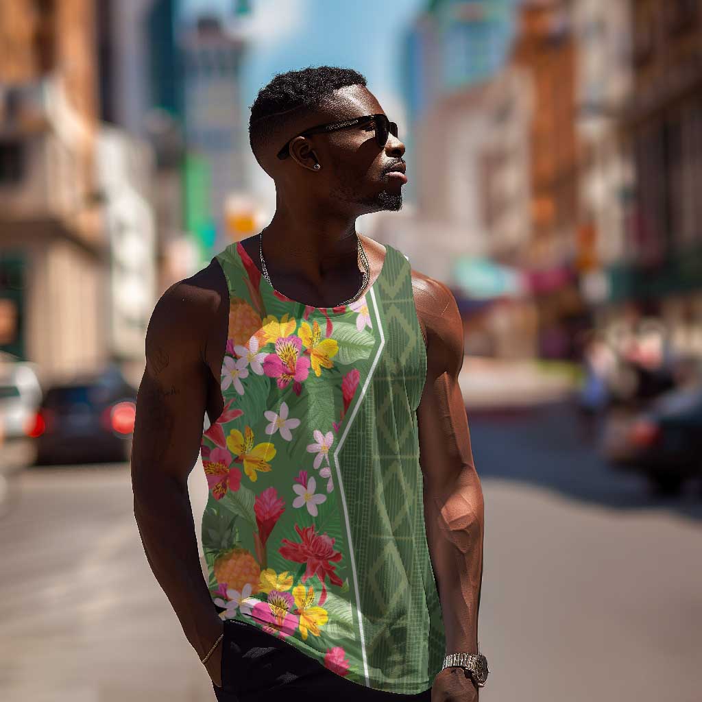 Afro Tropical Flowers Men Tank Top Green Version LT18