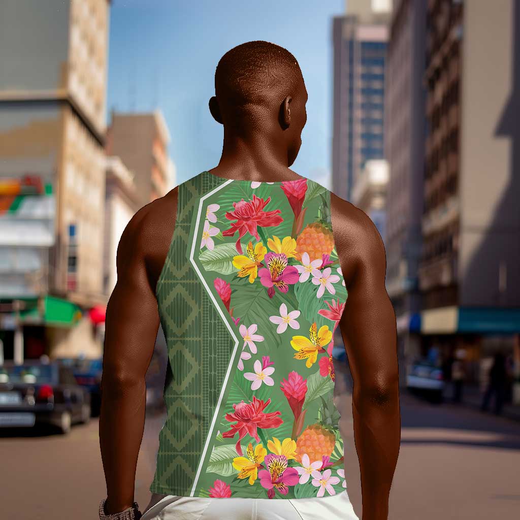 Afro Tropical Flowers Men Tank Top Green Version LT18