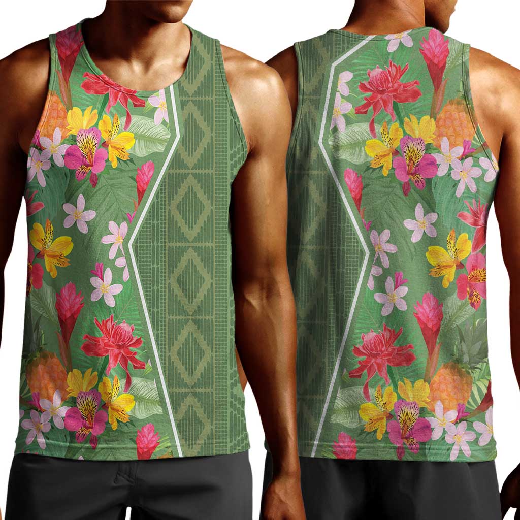 Afro Tropical Flowers Men Tank Top Green Version LT18