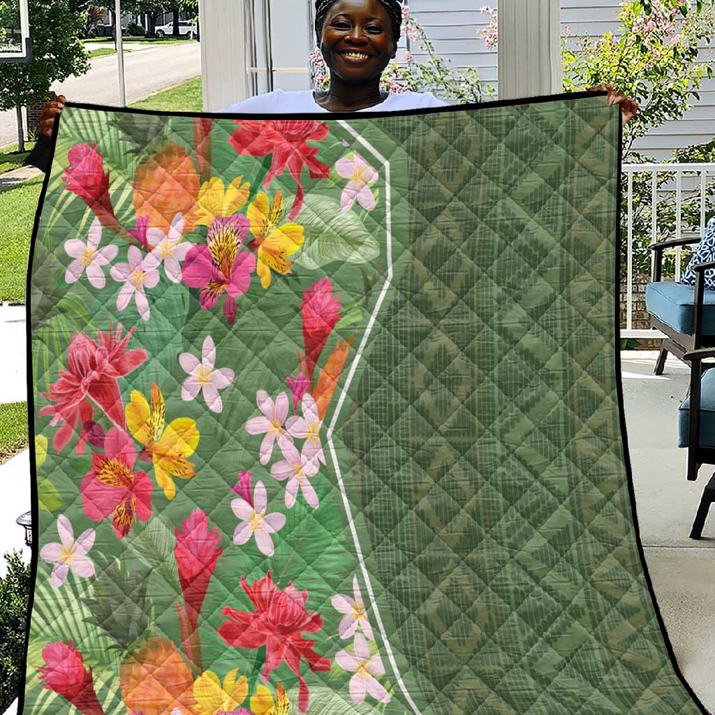 Afro Tropical Flowers Quilt Green Version LT18