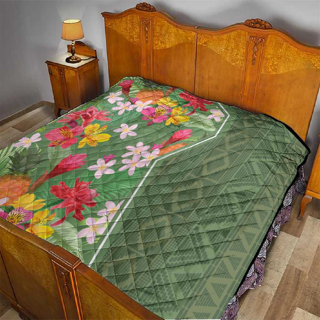 Afro Tropical Flowers Quilt Green Version LT18