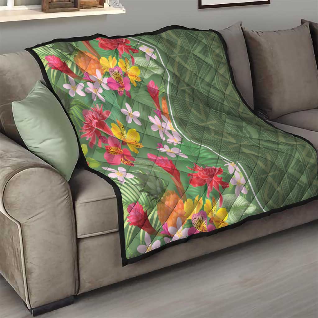 Afro Tropical Flowers Quilt Green Version LT18