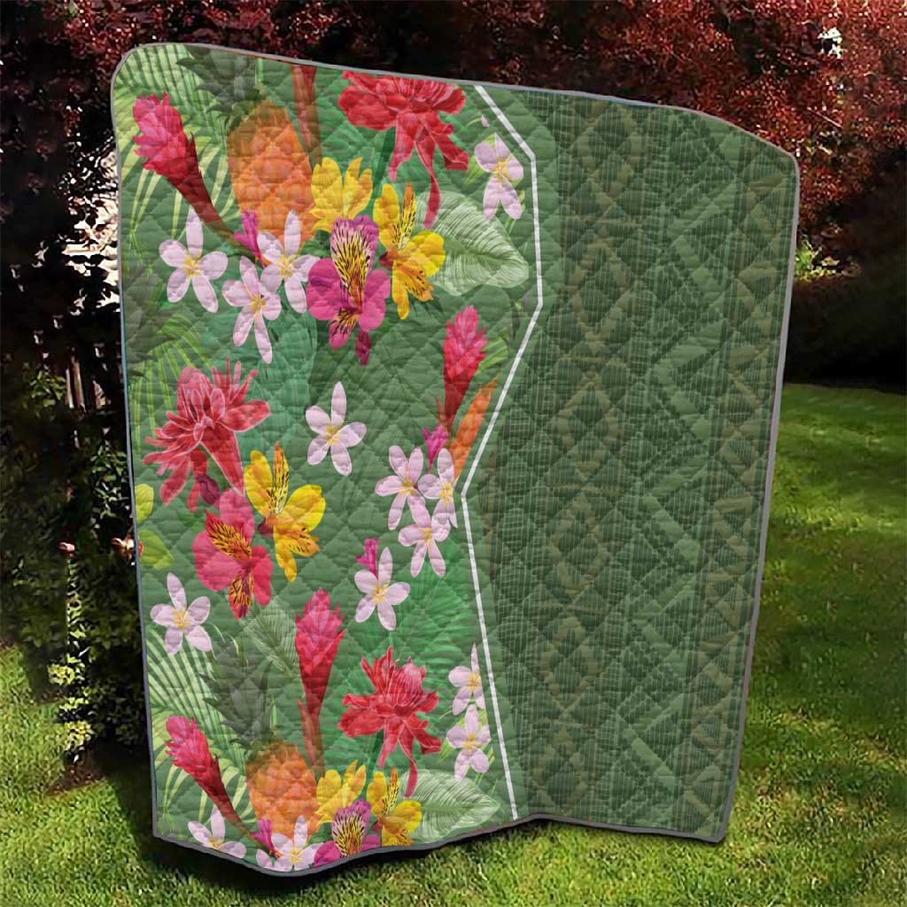 Afro Tropical Flowers Quilt Green Version LT18