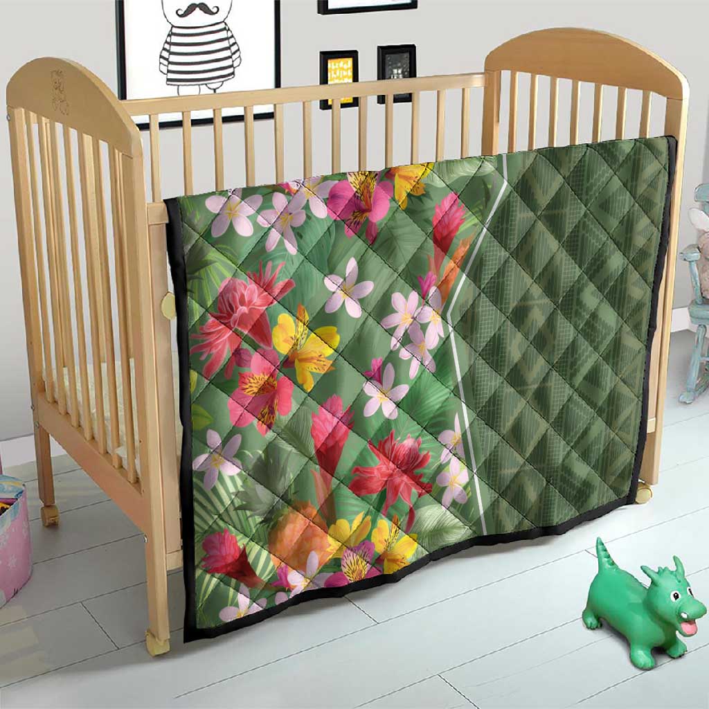 Afro Tropical Flowers Quilt Green Version LT18