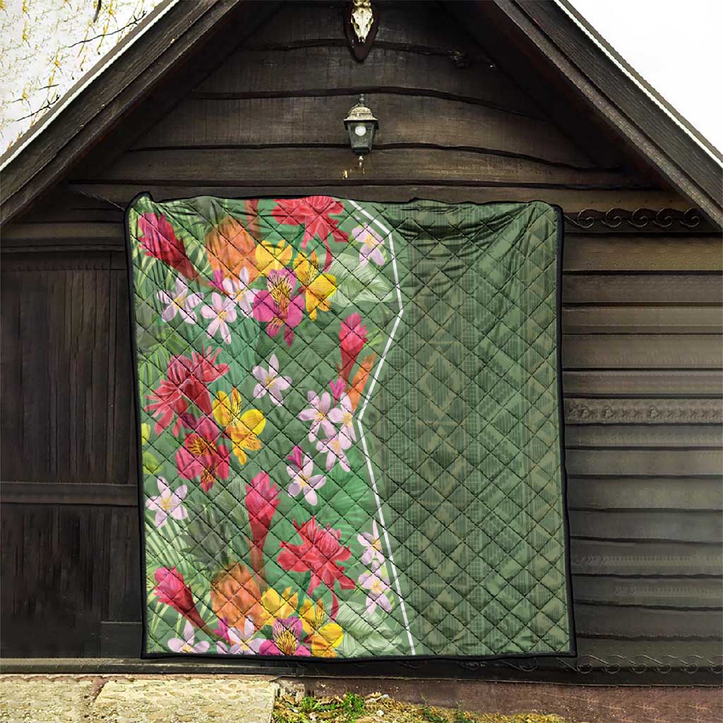 Afro Tropical Flowers Quilt Green Version LT18