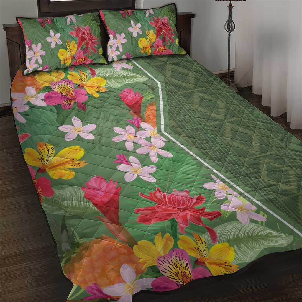 Afro Tropical Flowers Quilt Bed Set Green Version LT18