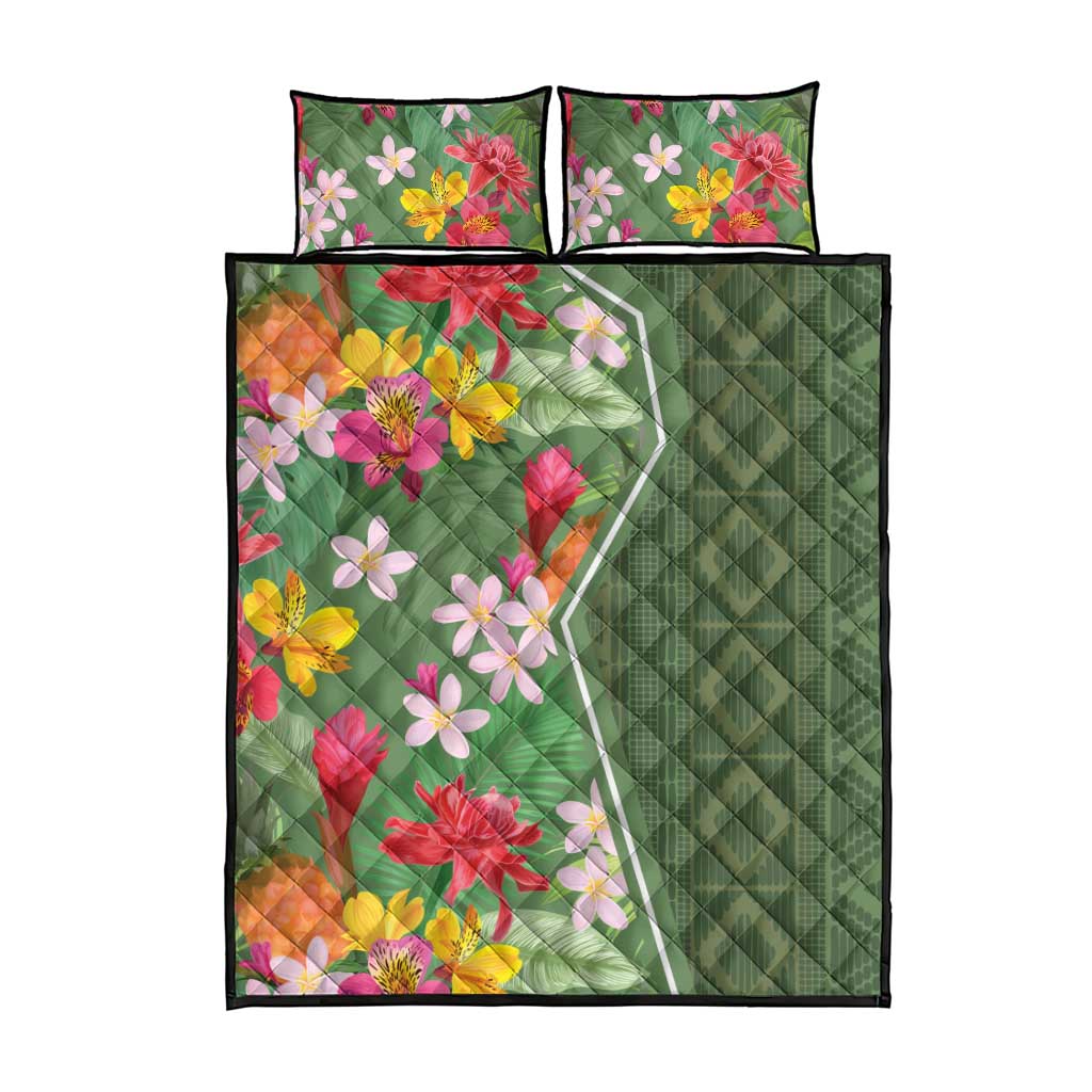 Afro Tropical Flowers Quilt Bed Set Green Version LT18
