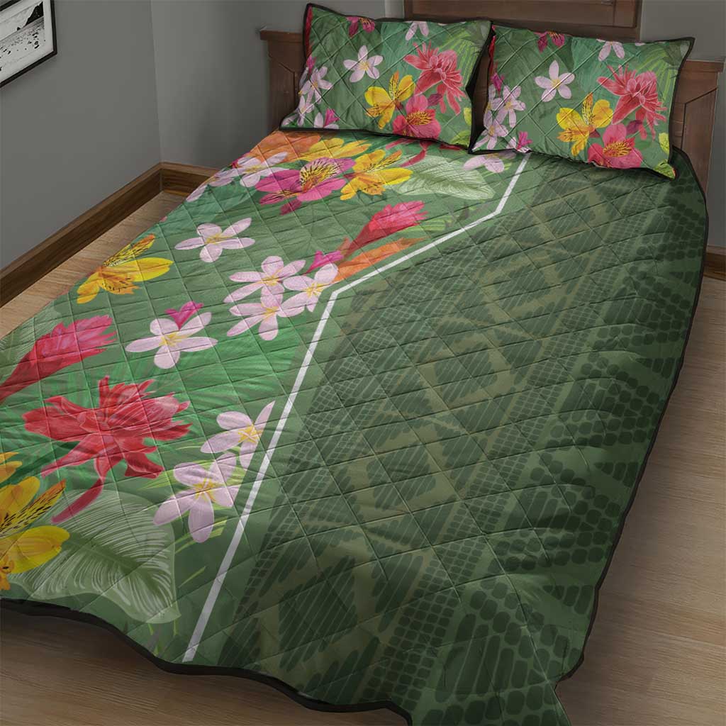 Afro Tropical Flowers Quilt Bed Set Green Version LT18