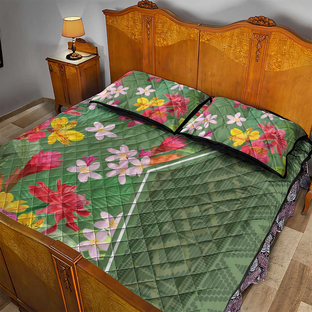 Afro Tropical Flowers Quilt Bed Set Green Version LT18