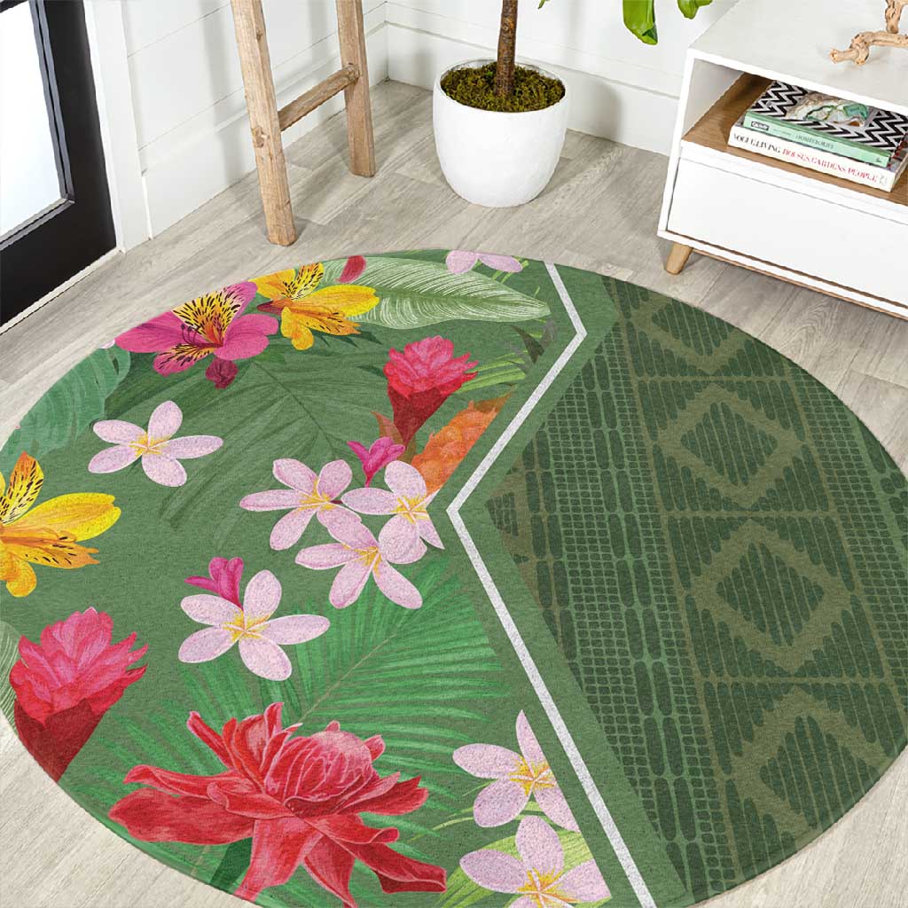 Afro Tropical Flowers Round Carpet Green Version LT18