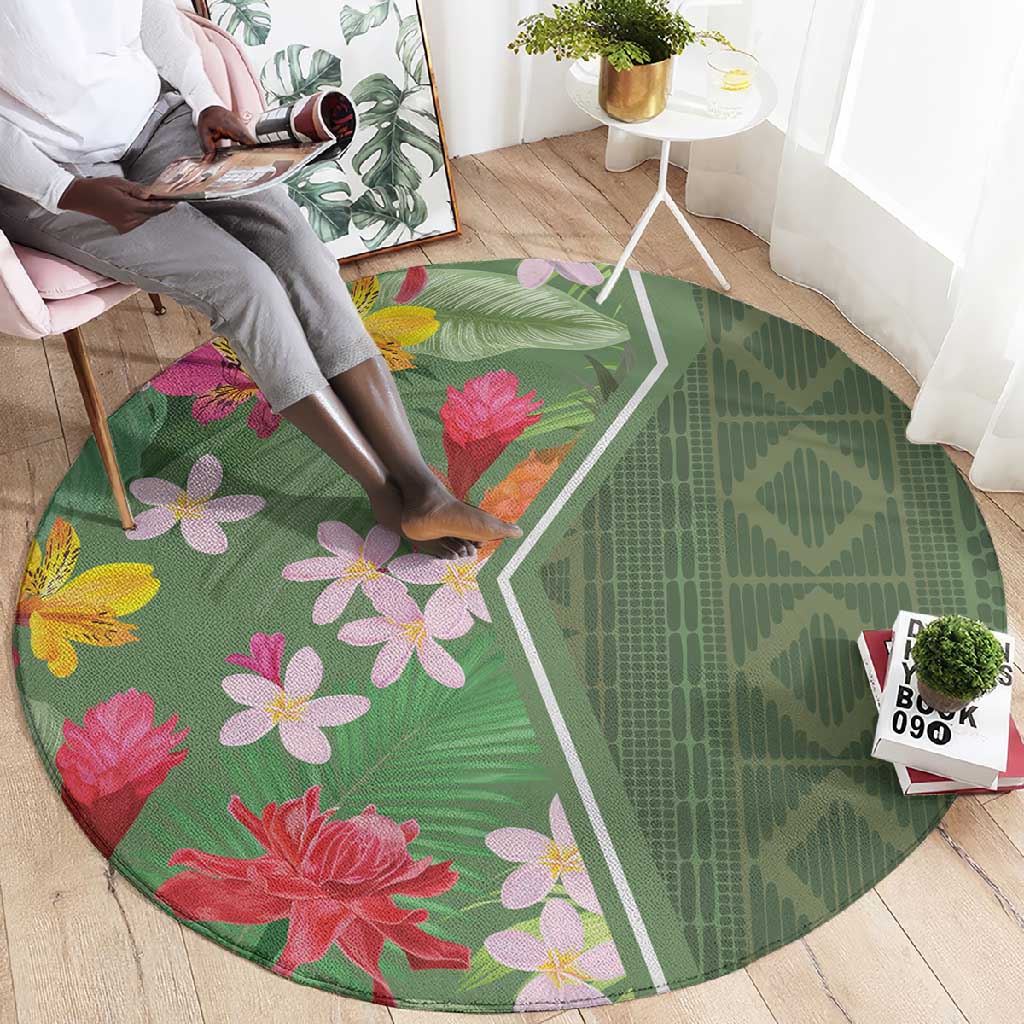 Afro Tropical Flowers Round Carpet Green Version LT18