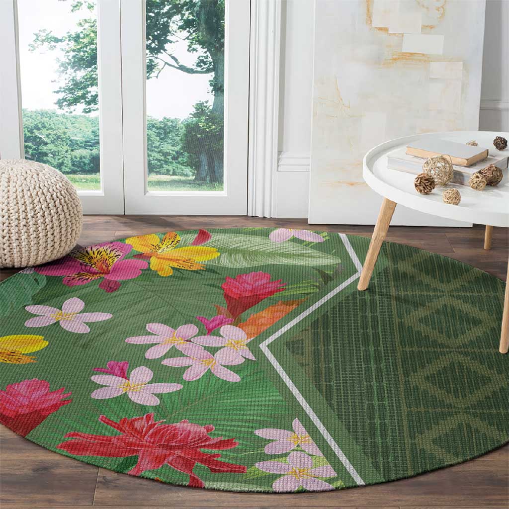 Afro Tropical Flowers Round Carpet Green Version LT18
