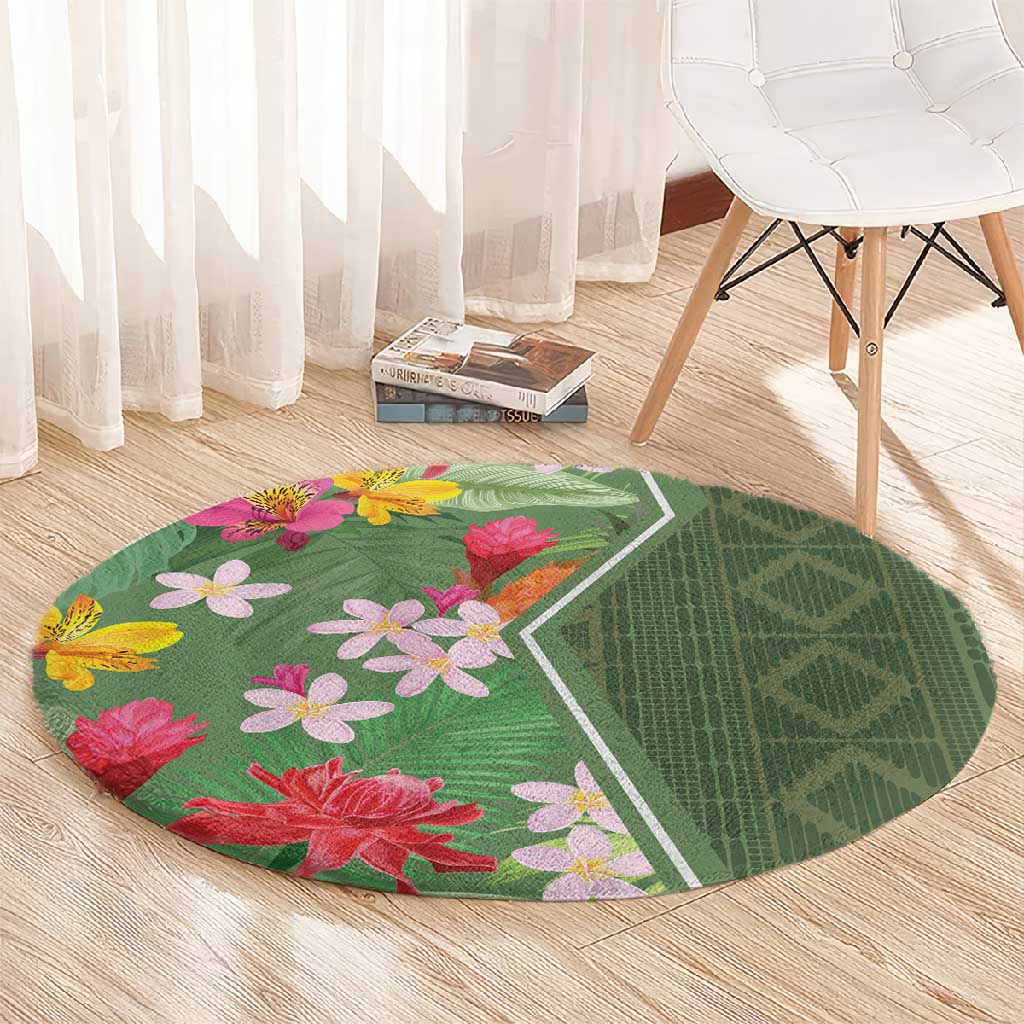 Afro Tropical Flowers Round Carpet Green Version LT18
