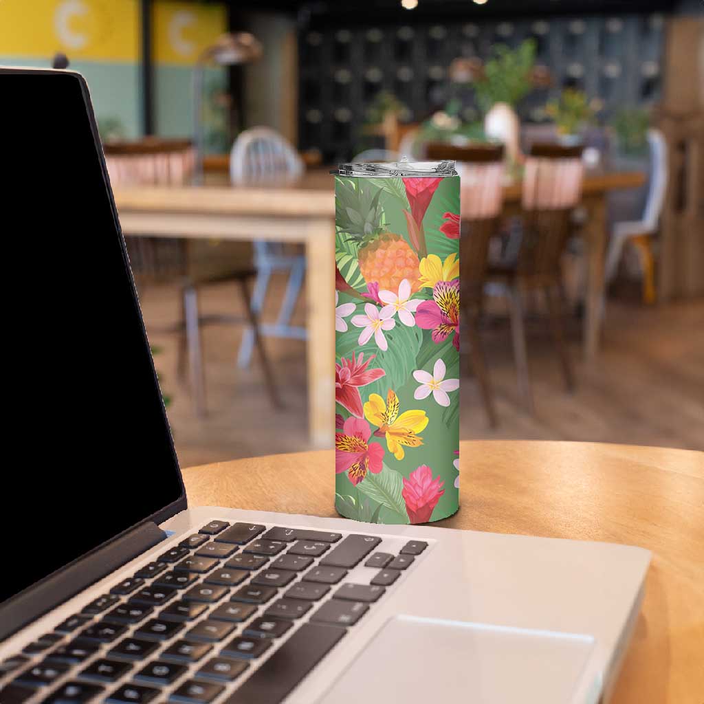 Afro Tropical Flowers Skinny Tumbler Green Version LT18