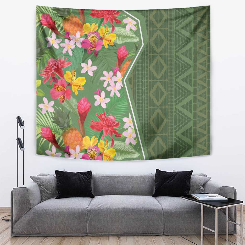 Afro Tropical Flowers Tapestry Green Version LT18