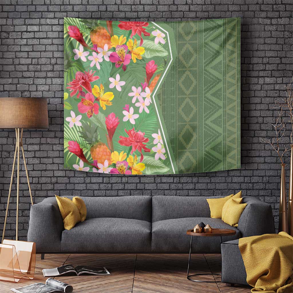 Afro Tropical Flowers Tapestry Green Version LT18