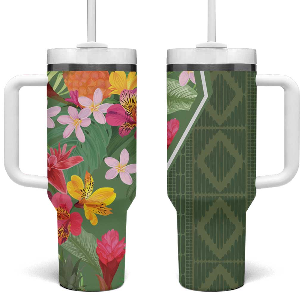 Afro Tropical Flowers Tumbler With Handle Green Version LT18