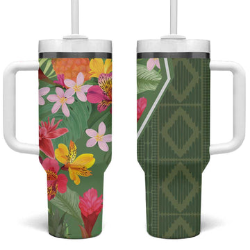 Afro Tropical Flowers Tumbler With Handle Green Version LT18