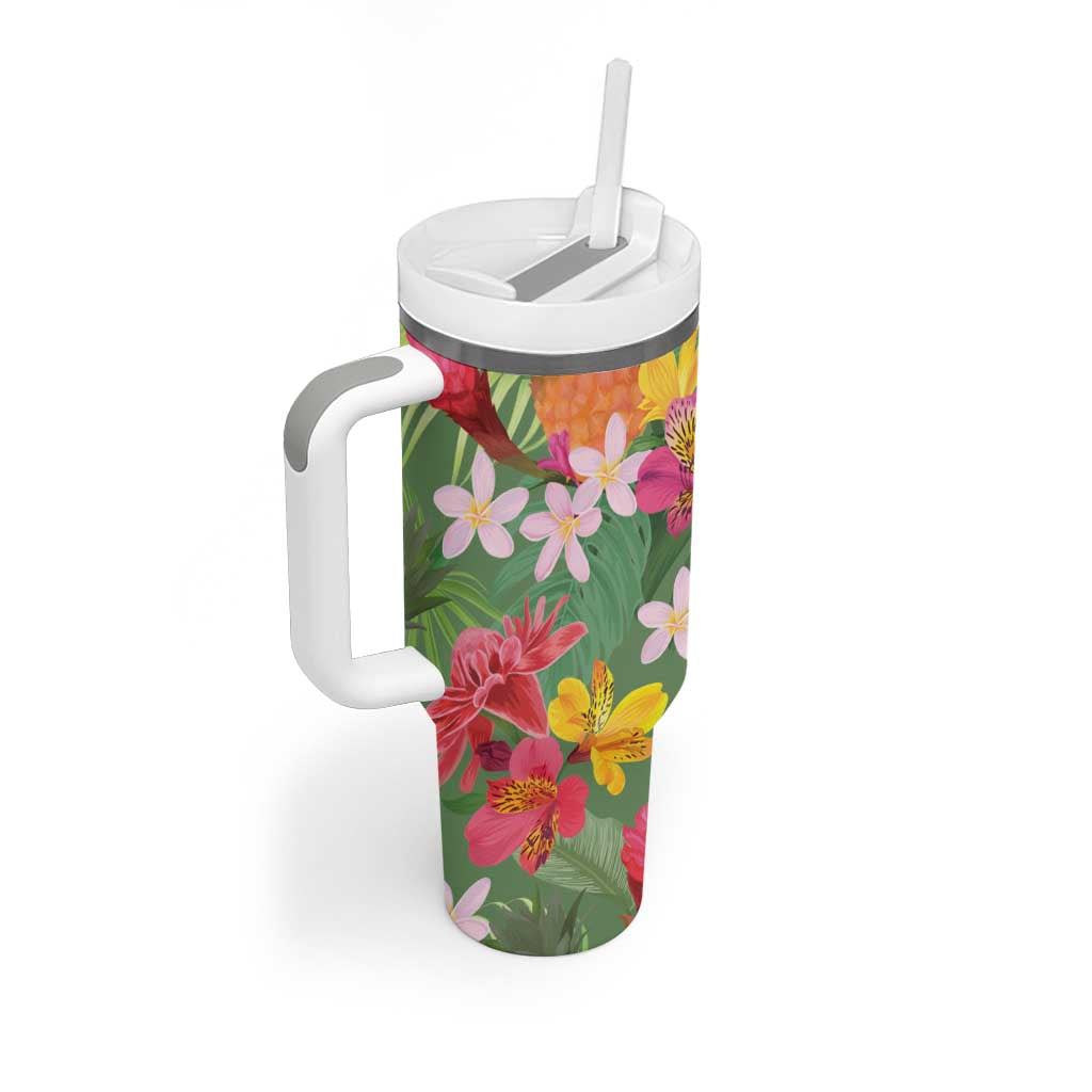 Afro Tropical Flowers Tumbler With Handle Green Version LT18