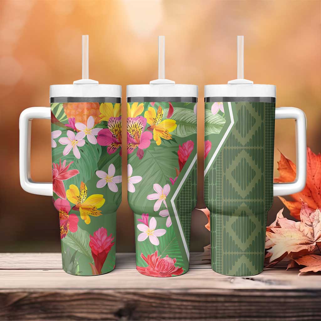 Afro Tropical Flowers Tumbler With Handle Green Version LT18