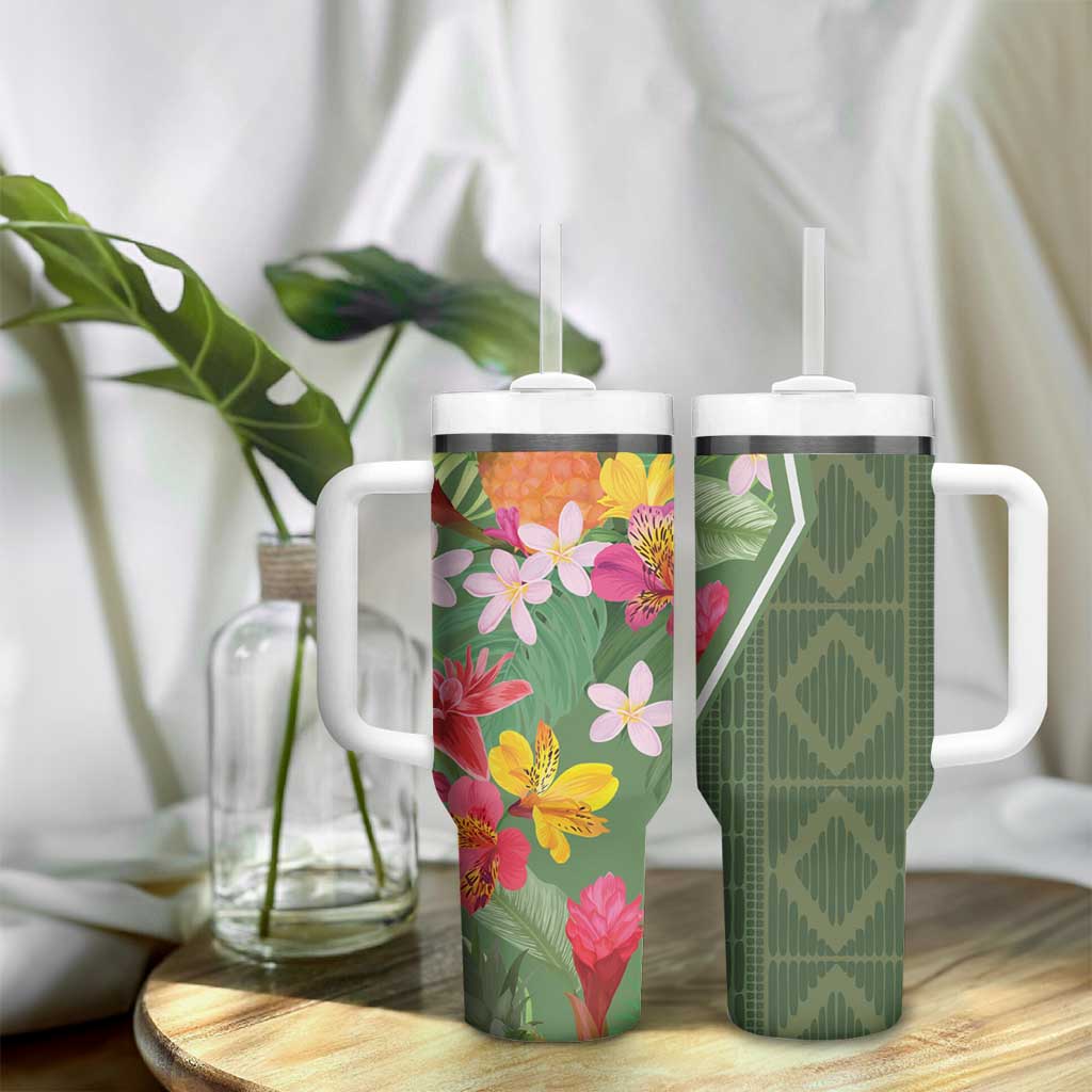 Afro Tropical Flowers Tumbler With Handle Green Version LT18