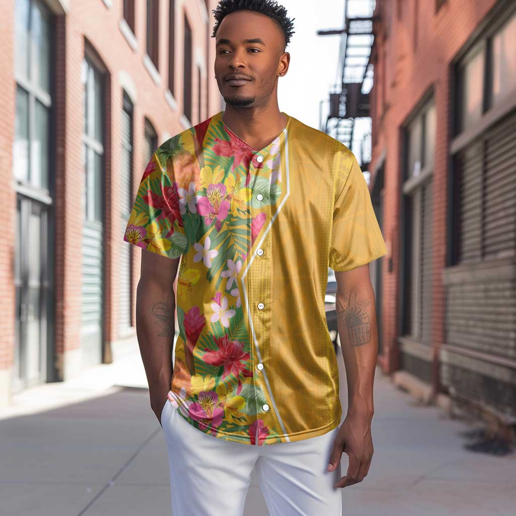 Afro Tropical Flowers Baseball Jersey Yellow Version LT18