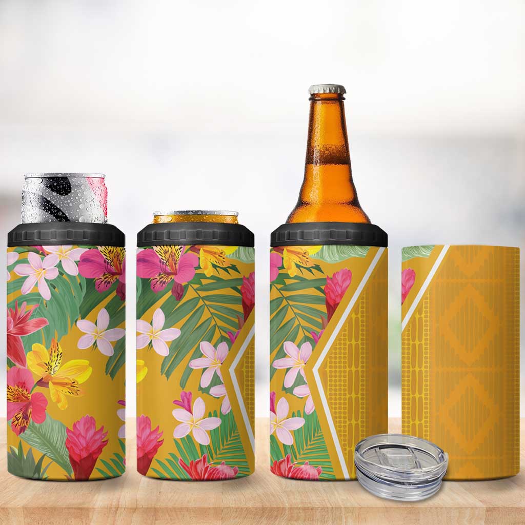 Afro Tropical Flowers 4 in 1 Can Cooler Tumbler Yellow Version LT18