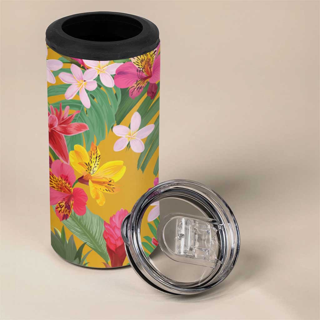 Afro Tropical Flowers 4 in 1 Can Cooler Tumbler Yellow Version LT18