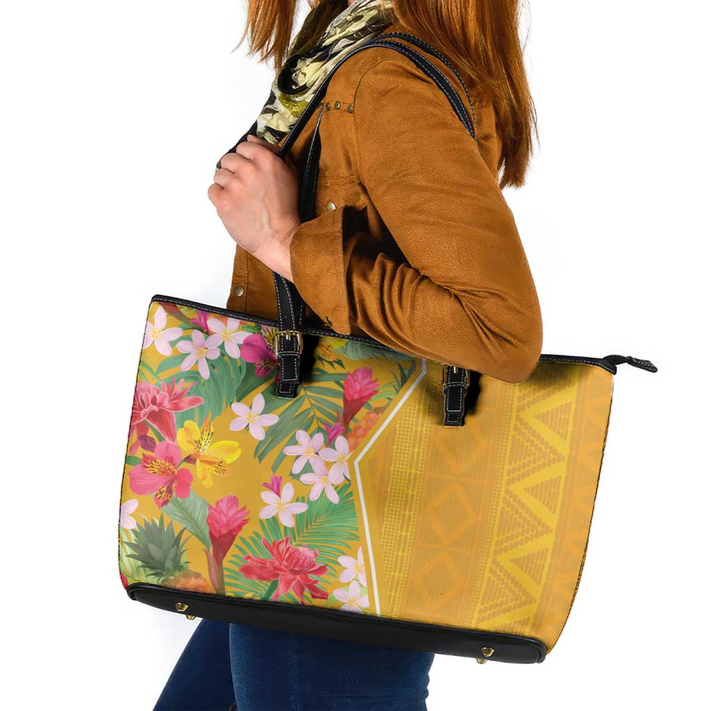 Africa Tropical Flowers Leather Tote Bag Yellow Version LT18