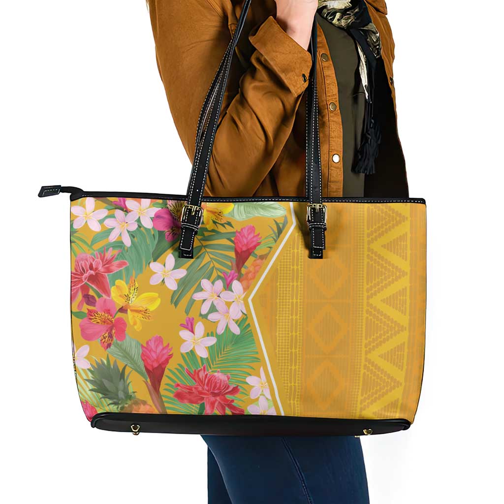 Africa Tropical Flowers Leather Tote Bag Yellow Version LT18