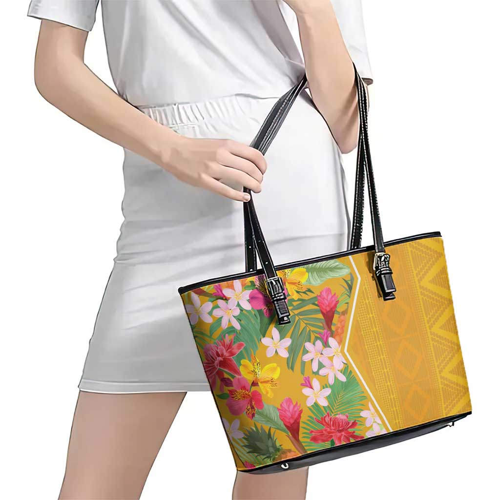 Africa Tropical Flowers Leather Tote Bag Yellow Version LT18