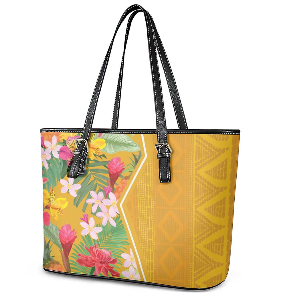 Africa Tropical Flowers Leather Tote Bag Yellow Version LT18