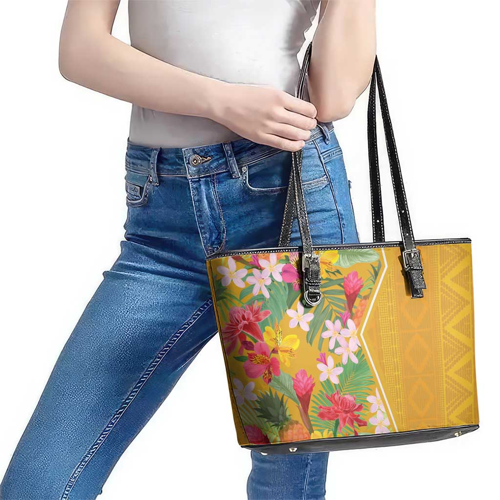 Africa Tropical Flowers Leather Tote Bag Yellow Version LT18