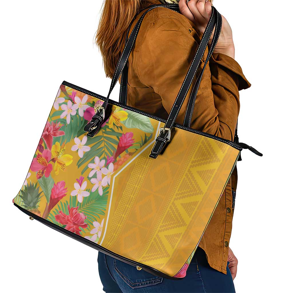 Africa Tropical Flowers Leather Tote Bag Yellow Version LT18