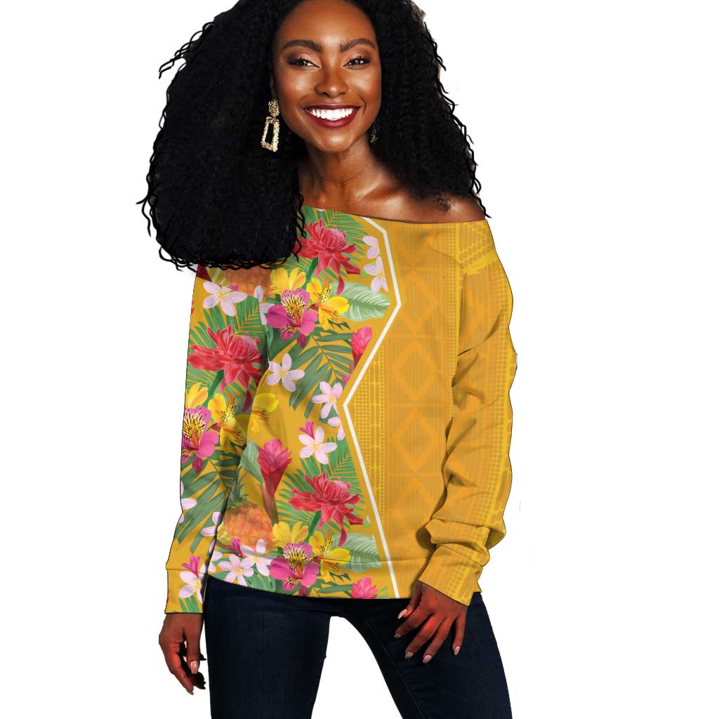 Afro Tropical Flowers Off Shoulder Sweater Yellow Version LT18