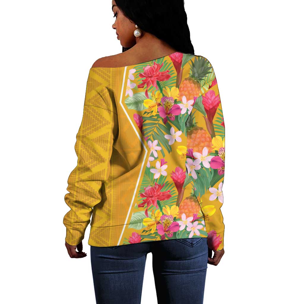 Afro Tropical Flowers Off Shoulder Sweater Yellow Version LT18