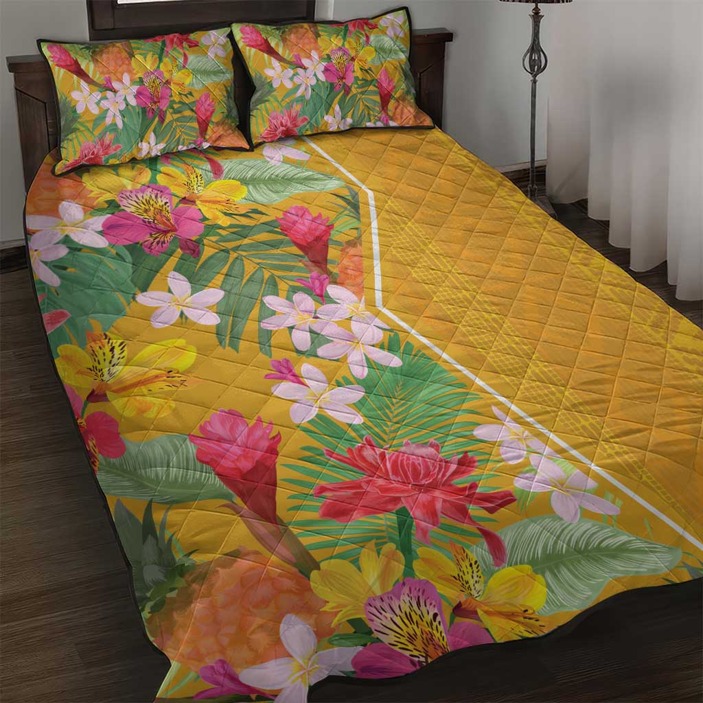 Afro Tropical Flowers Quilt Bed Set Yellow Version LT18