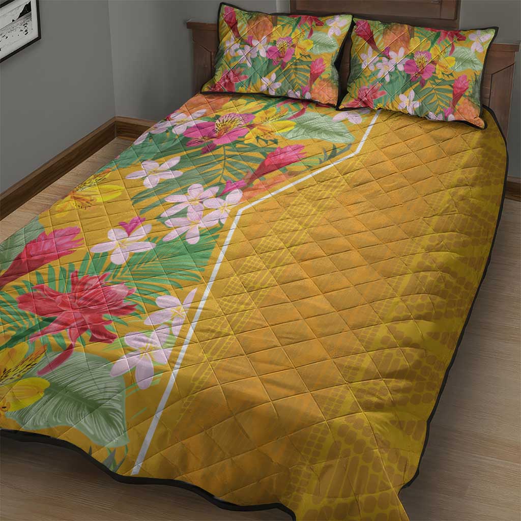 Afro Tropical Flowers Quilt Bed Set Yellow Version LT18
