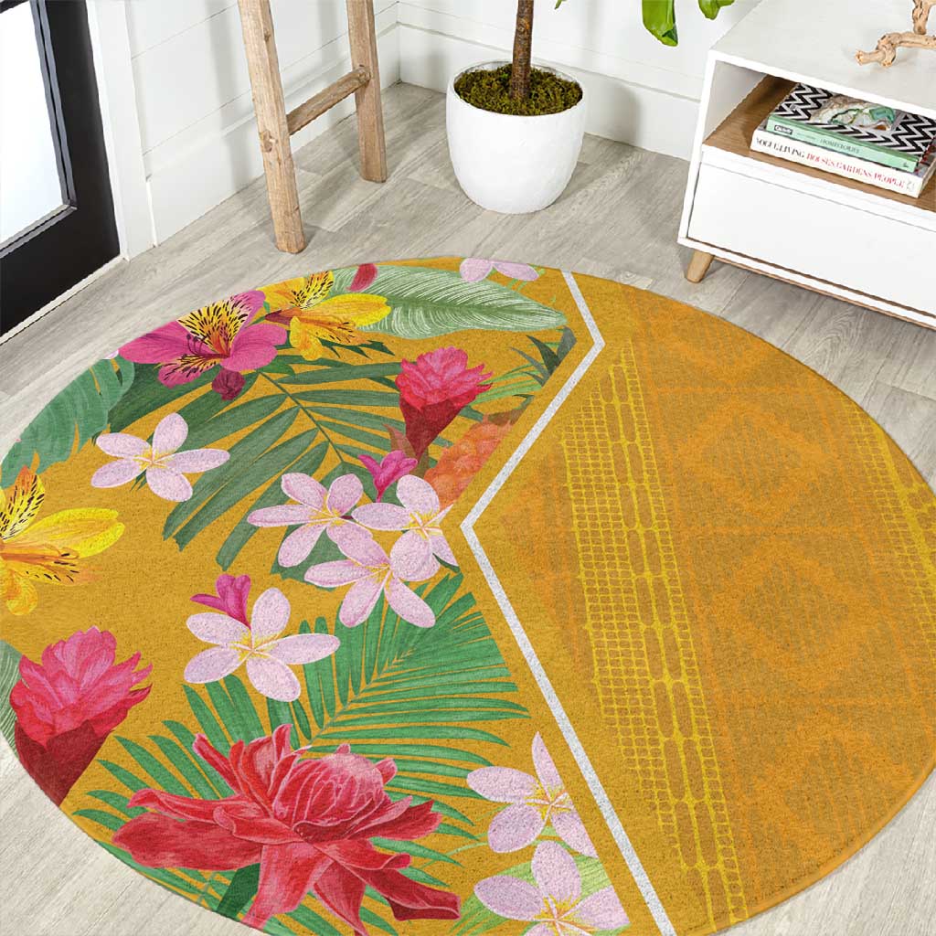 Afro Tropical Flowers Round Carpet Yellow Version LT18