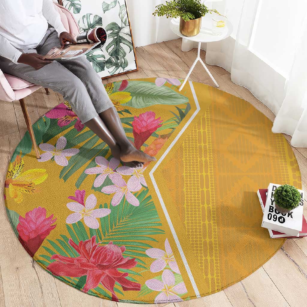 Afro Tropical Flowers Round Carpet Yellow Version LT18