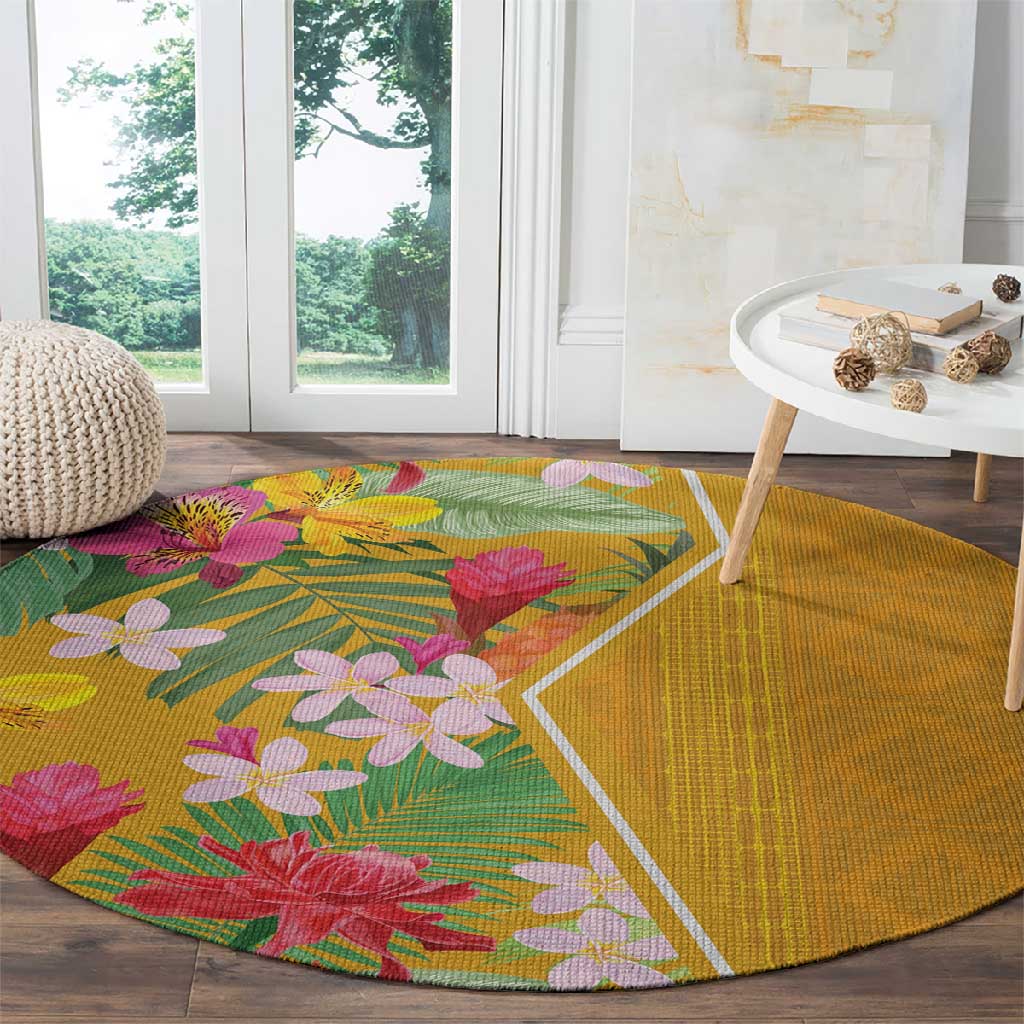 Afro Tropical Flowers Round Carpet Yellow Version LT18