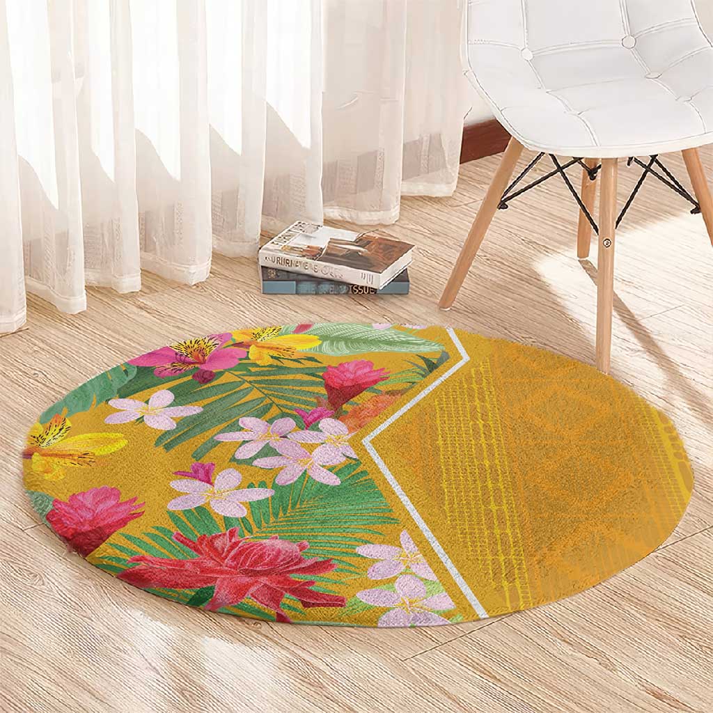 Afro Tropical Flowers Round Carpet Yellow Version LT18