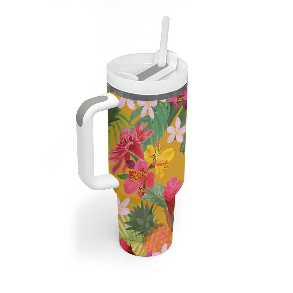 Afro Tropical Flowers Tumbler With Handle Yellow Version LT18