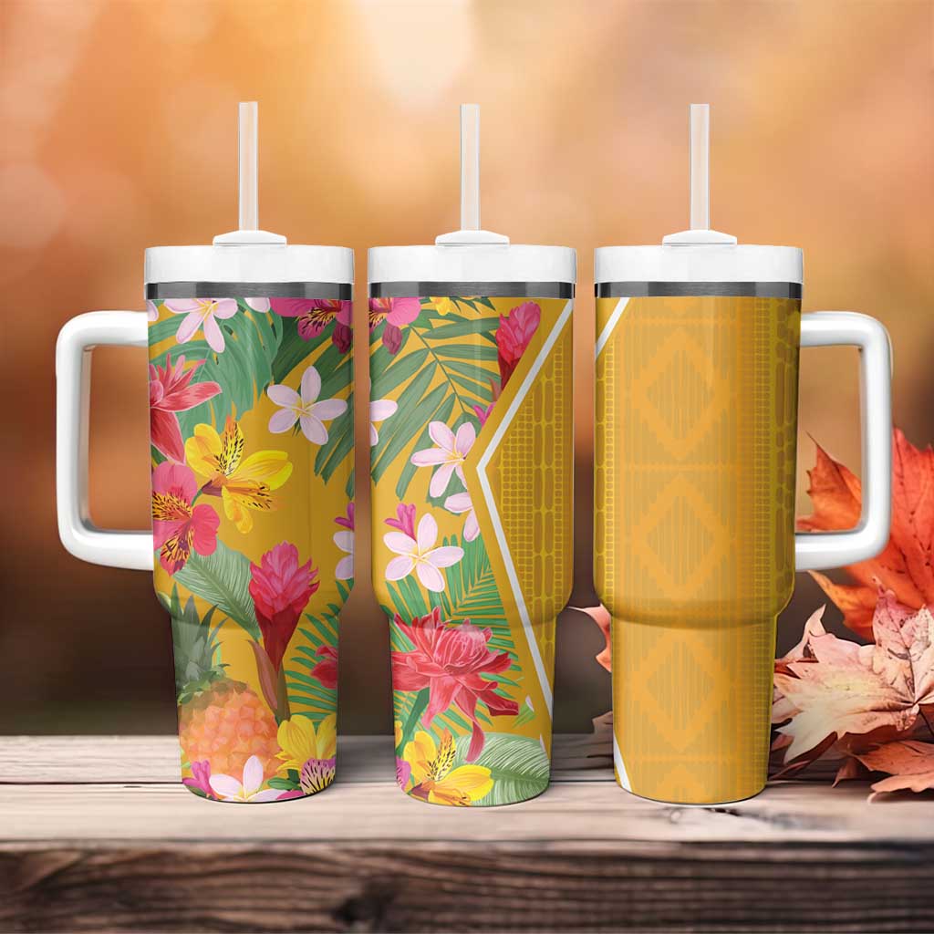 Afro Tropical Flowers Tumbler With Handle Yellow Version LT18